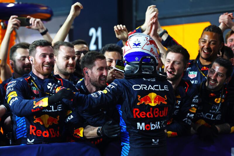 Red Bull's Max Verstappen celebrates after winning the Saudi Arabian Grand Prix. Getty Images