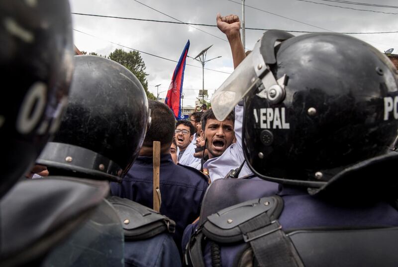 Police arrest resident doctors of TU Teaching Hospital during anti-government protest in Kathmandu, Nepal. Narendra Shrestha/EPA