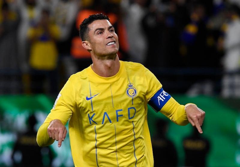 Cristiano Ronaldo celebrates scoring Al Nassr's fourth goal. Reuters