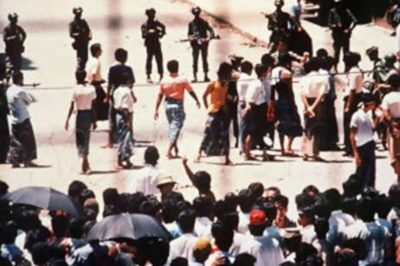 Students demonstrate in Yangon in 1988.