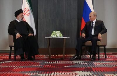 Russian President Vladimir Putin meets with his Iranian counterpart Ebrahim Raisi on the sidelines of the Shanghai Cooperation Organisation. AFP