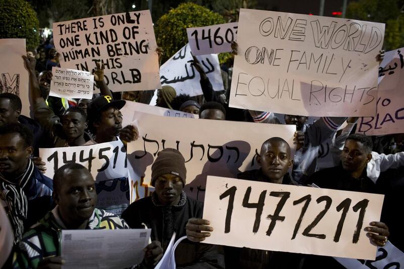 Several thousand African asylum seekers who entered Israel illegally via Egypt staged a peaceful protest last month in Tel Aviv denouncing the refusal of the authorities to grant them refugee status, as well as holding several hundred in detention centres. Oren Ziv / AFP