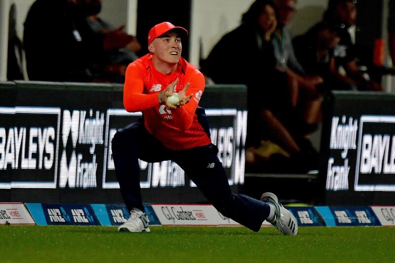 England fielder Tom Banton catches out New Zealand's Ross Taylor. AFP