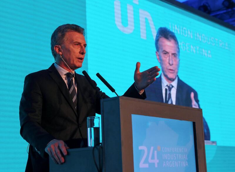Argentina's President Mauricio Macri speaks at the Argentine Industrial Union annual conference in Buenos Aires, Argentina, September 4, 2018. Argentine Presidency/Handout via REUTERS ATTENTION EDITORS - THIS IMAGE WAS PROVIDED BY A THIRD PARTY
