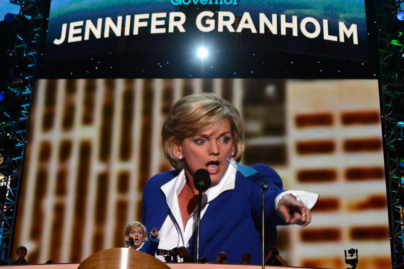 epa08886571 (FILE) - Former Governor of Michigan Jennifer Granholm addresses delegates at the Democratic National Convention at the Time Warner Cable Arena in Charlotte, North Carolina, USA,  06 September 2012 (Reissued 15 December 2020). President-elect Joe Biden picked former Governor of Michigan Jennifer Granholm to be Secretary of Energy.  EPA/SHAWN THEW *** Local Caption *** 50511222