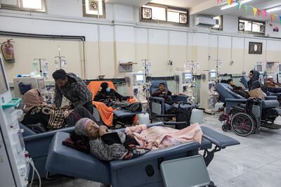 Kidney patients wait for treatment at Al Najjar Hospital in the Rafah camp. EPA