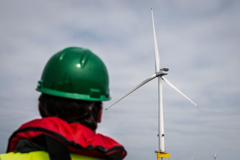 A wind turbine at the Seagreen Offshore Wind Farm, under construction around 27km from the coast of Montrose, Scotland, in the North Sea. AFP