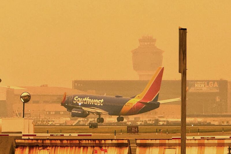A Southwest plane approaches LaGuardia Airport in New York. AP