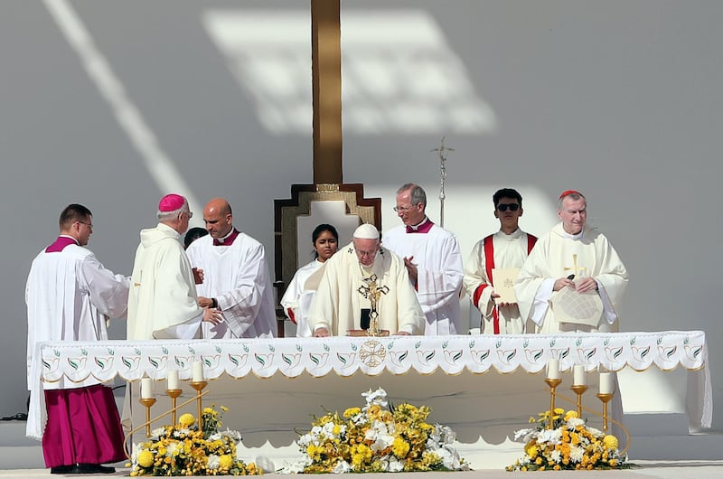 Pope Francis holds a mass at Zayed Sports City Stadium in Abu Dhabi, United Arab Emirates, February 5, 2019. REUTERS/Ahmed Jadallah