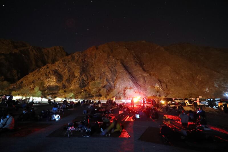 Ras al Khaimah, United Arab Emirates - December 13, 2020: News. The Geminid meteor shower at an event put on by the Dubai Astronomy Group at Wadi Shawkah in Ras al Khaimah. Sunday, December 13th, 2020 in Ras al Khaimah. Chris Whiteoak / The National
