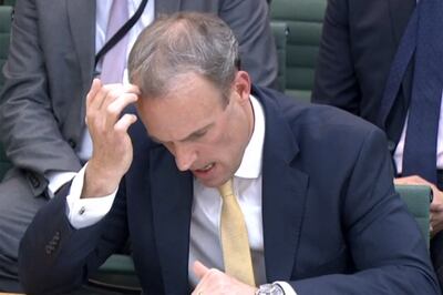 Dominic Raab responding to MPs questions during the Foreign Affairs Committee hearing. AFP