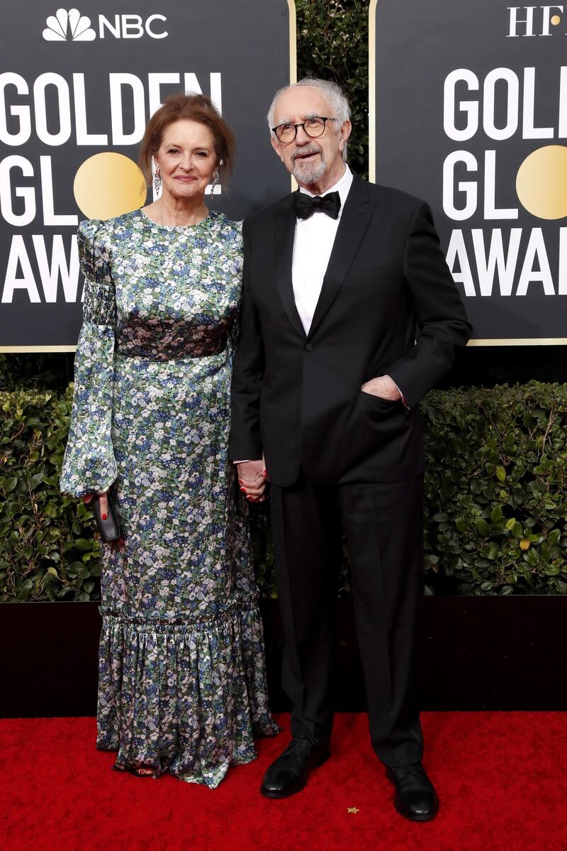 Jonathan Pryce and wife Kathy Fahy arrive for the 77th annual Golden Globe Awards. EPA