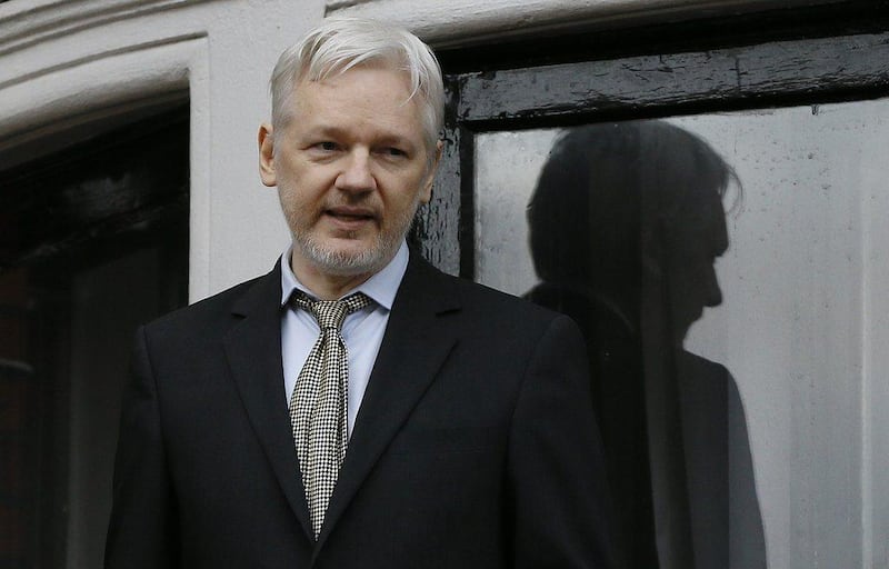  WikiLeaks founder Julian Assange speaks from the balcony of the Ecuadorean embassy in London on February 5, 2016. Sweden's top prosecutor on May 19, 2017. dropped an investigation into a rape claim against Mr Assange after almost seven years. Kirsty Wigglesworth / AP, file