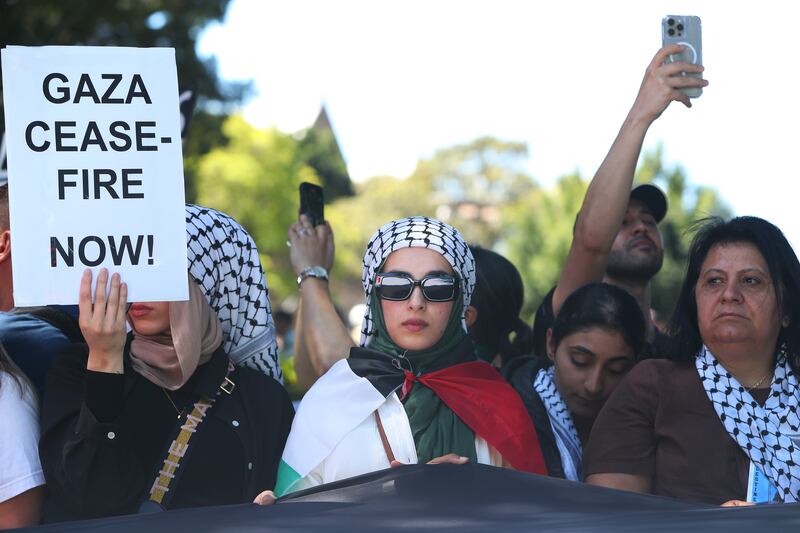 Palestine supporters protest at Hyde Park in Sydney. Getty Images