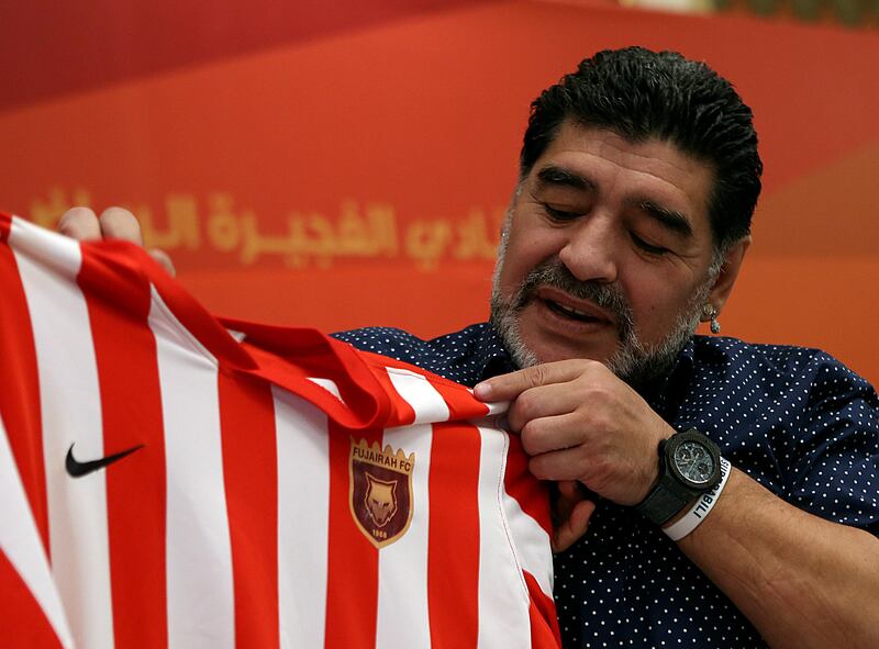 Diego Maradona was announced as Fujairah manager in May. Satish Kumar / The National