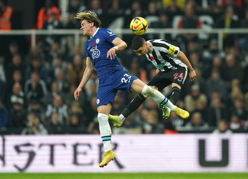 Chelsea's Conor Gallagher and Newcastle United's Miguel Almiron battle for the ball. PA