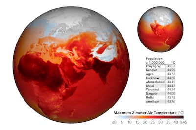 An intense heat wave in mid- and late April 2022 brought temperatures 4.5 to 8.5°C above normal in east, central, and northwest India — just weeks after the country recorded its hottest March since the country’ meteorological department began keeping records more than 120 years ago. Photo: NASA Earth Observatory
