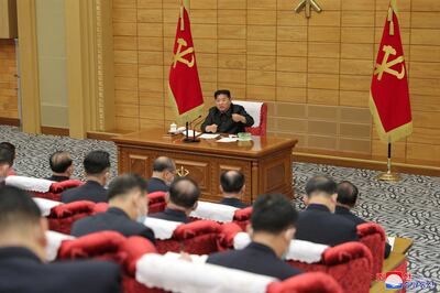 North Korean leader Kim Jong-un speaks at a politburo meeting about the country's Covid-19 response. Photo: Reuters