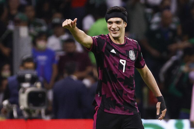 Raul Jimenez celebrates after scoring for Mexico in their World Cup qualifying win over El Salvador at Azteca Stadium in Mexico City, on March 30, 2022. EPA 