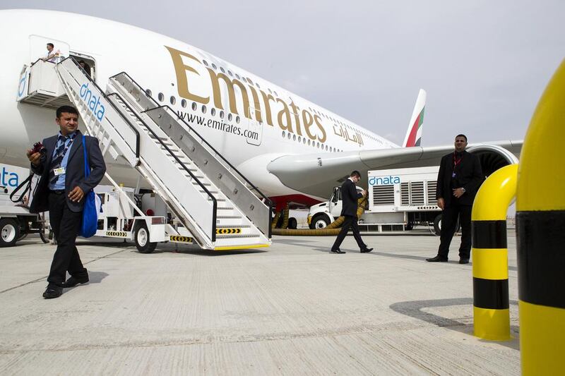 An Emirates A380 on display at the Dubai Air Show in 2013. Christopher Pike / The National