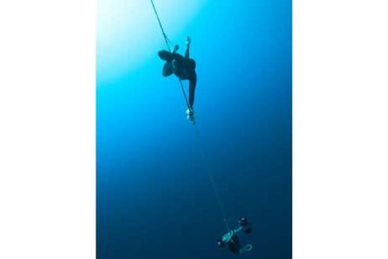 Adel abu Haliqa breaking the UAE national record in the Constant Weight No Fins freediving discipline where he reached 27 meters

Courtesy Fred Buyle.