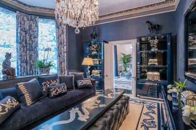 The sitting room has a blue and ivory design scheme. Photo: Beauchamps Estates