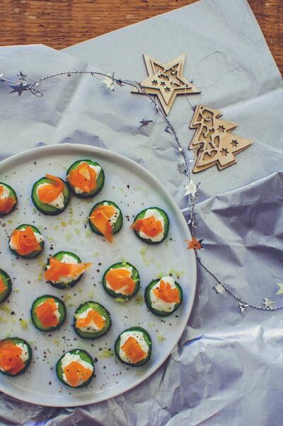 Gluten-free canape idea: Smoked salmon, cream cheese and cucumber slices. Courtesy Scott Price