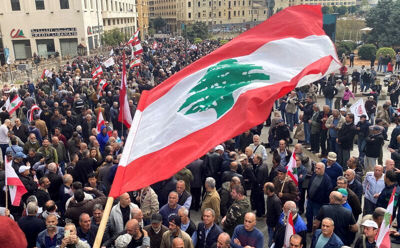 Demonstrators gather at a protest over the deteriorating economic situation in Beirut. Reuters