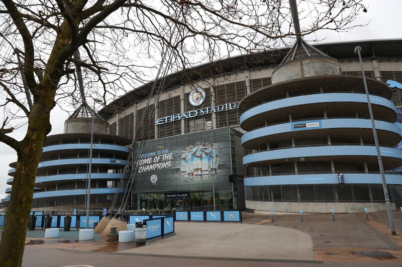 MANCHESTER, ENGLAND - MARCH 14:  A general view outside the Etihad Stadium, home of Manchester City F.C, is seen as the scheduled match to be played today between Manchester City and Burnley was postponed due to Covid-19 on March 14, 2020 in Manchester, England. (Photo by Alex Livesey/Getty Images)