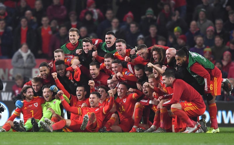 The Wales squad after beating Hungary. Getty