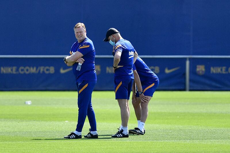 Barcelona manager Ronald Koeman attends a training session at the Joan Gamper Sports City. AFP