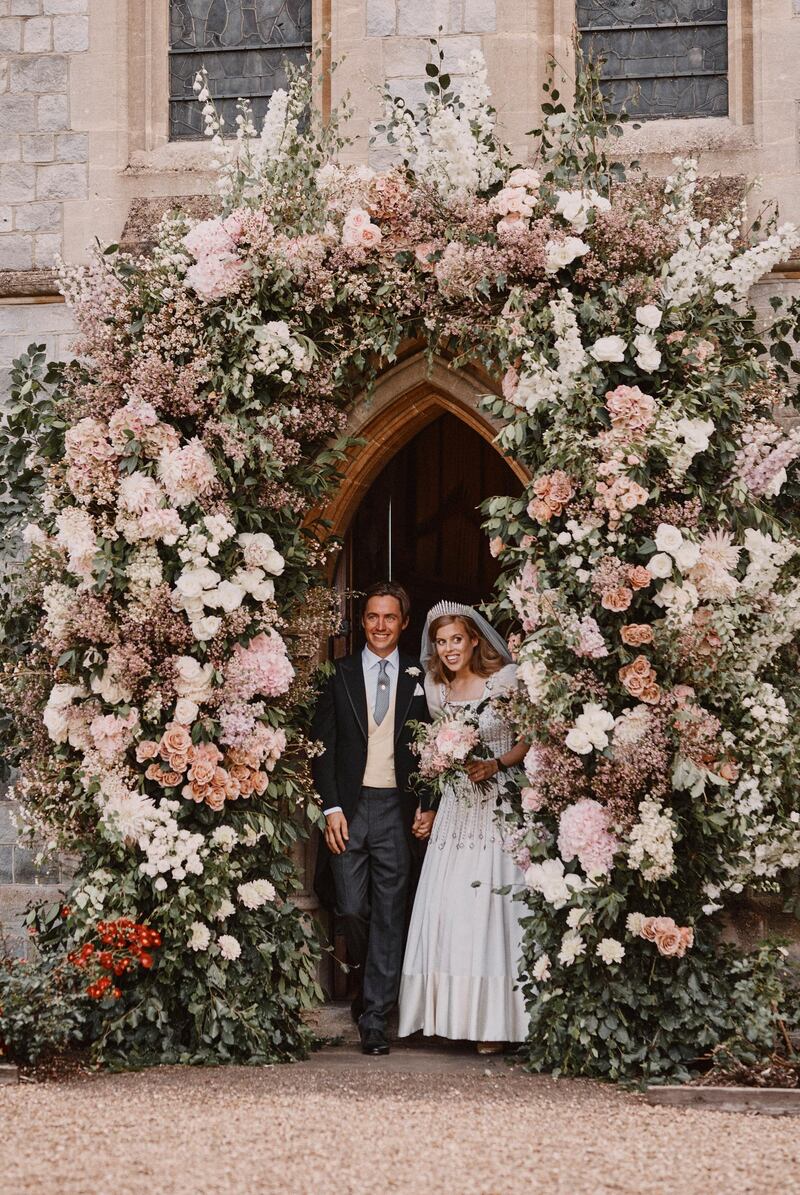 Britain's Princess Beatrice and Edoardo Mapelli Mozzi leave The Royal Chapel of All Saints at Royal Lodge after their wedding, in Windsor, Britain, in this official wedding photograph released by the Royal Communications. Reuters