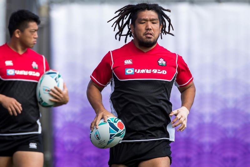 Japan's hooker Shota Horie takes part in a training session at the Prince Chichibu Memorial Rugby Stadium in Tokyo. AFP