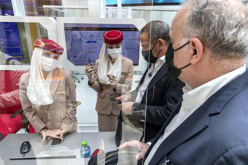 Emirates Airlines launches a new screening process for passengers. The opening day of Arab Health 2021 at the Dubai World Trade Center on June 21st, 2021. 
Antonie Robertson / The National.
Reporter: Nic Webster for National