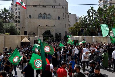 Supporters of Nabih Berri celebrate his re-election as parliament speaker outside his residence in Beirut, Lebanon, on May 31. EPA 