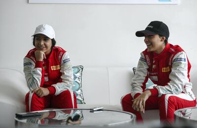 Abu Dhabi, United Arab Emirates - The Al Qubaisi sisters  Amna, 19 and Hamda, 17 competes for Formula 4, at Yas Marina Circuit. Khushnum Bhandari for The National
