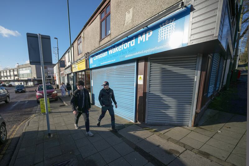 A view of the closed constituency office of MP Christian Wakeford on Wednesday in Radcliffe, in the Metropolitan Borough of Bury. The Conservative MP for the Bury South constituency announced that day that he was defecting to Labour. Getty Images