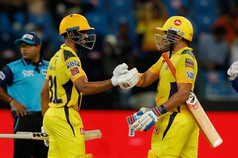 Robin Uthappa, right, and Ruturaj Gaikwad of Chennai Super Kings scored fifties during the first qualifier against Delhi Capitals at the Dubai International Stadium on Sunday, October 10, 2021. Sportzpics for IPL