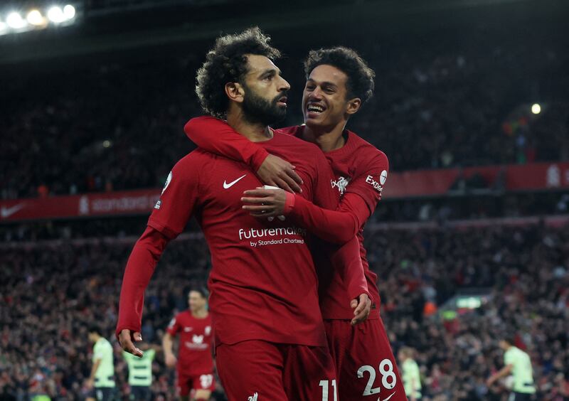 Liverpool's Mohamed Salah celebrates scoring. Reuters