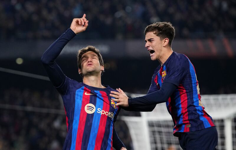 Barca's Marcos Alonso celebrates after scoring the first goal of the game. Getty
