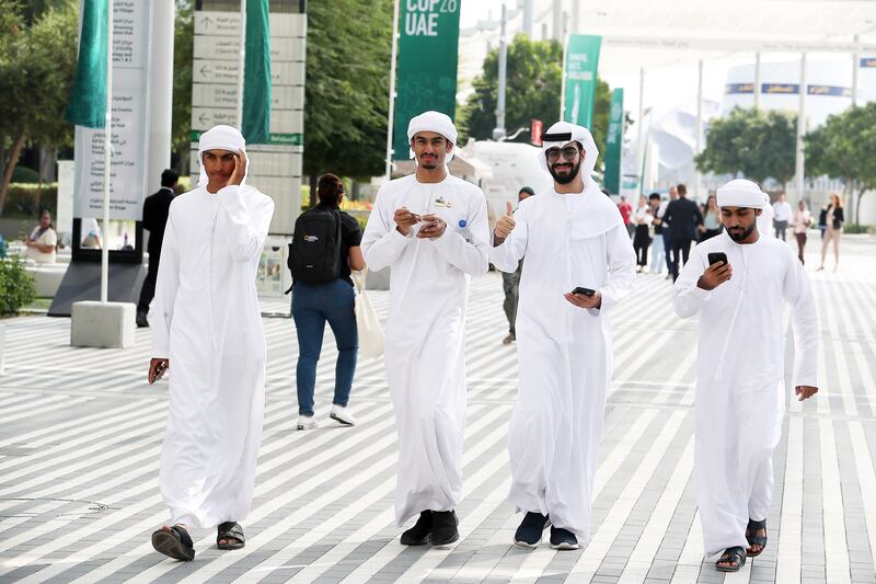 Visitors in the Green Zone at Expo City Dubai. Pawan Singh / The National