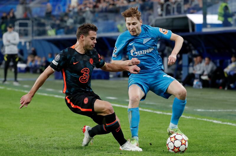 Cesar Azpilicueta – 6. The Blues captain has had to be patient with the resurgence of James on the right but with Tuchel making several changes to the backline, the Spaniard returned to the starting line-up. He was often beaten by Claudinho when Zenit were on the ball.  EPA