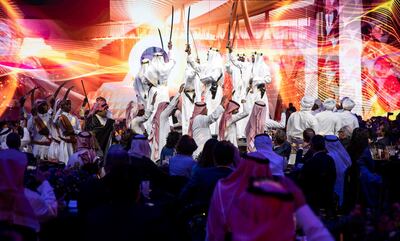 Saudi Arabia celebrates its new tourism strategy with a gala evening that culminated in a large-scale performance combing theatre, dance, animation and more. Courtesy Neville Hopwood / Getty