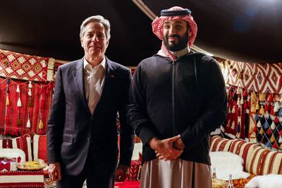 US Secretary of State Antony Blinken meets Saudi Crown Prince Mohammed bin Salman at AlUla. AFP
