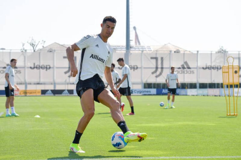 TURIN, ITALY - AUGUST 11: Juventus player Cristiano Ronaldo during a training session at JTC on August 11, 2021 in Turin, Italy. (Photo by Daniele Badolato - Juventus FC / Juventus FC via Getty Images)