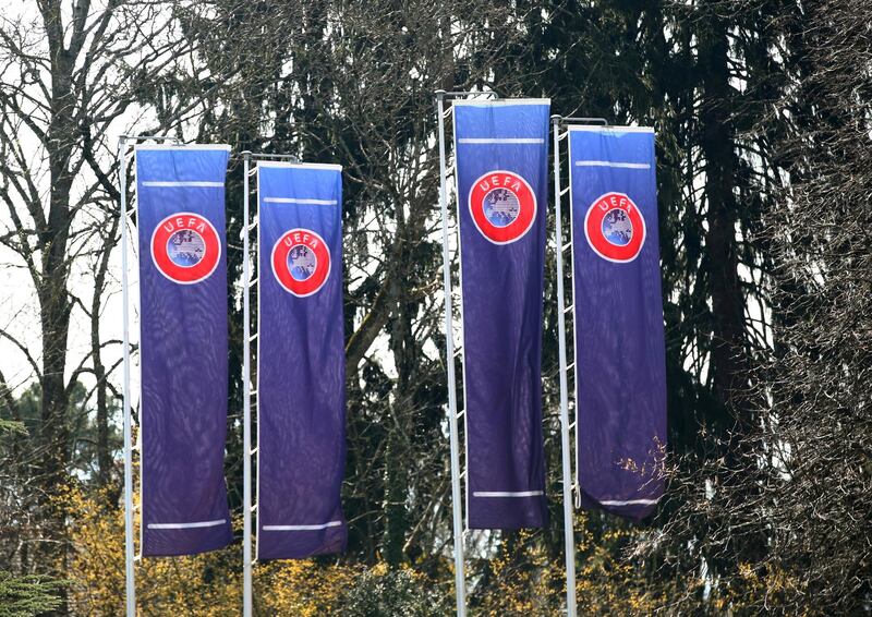 FILE PHOTO: The headquarters of the Union Europenne de Football Amateur (UEFA) is pictured before an Excecutive Committee meeting in Nyon, Switzerland, March 17, 2020. REUTERS/Denis Balibouse/File Photo