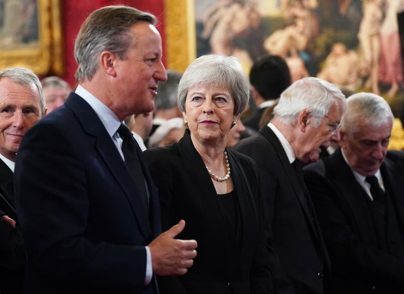 Former prime minister David Cameron with Theresa May during the Accession Council ceremony at St James's Palace, London, where King Charles III was formally proclaimed monarch in September 2022