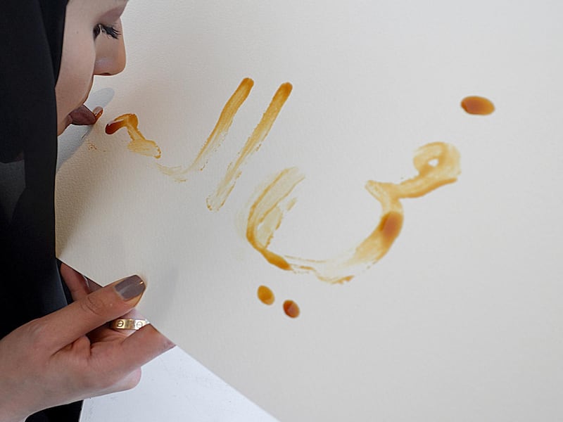‘In Heaven’, part of a performance series in which she writes Arabic words using her tongue and date syrup.