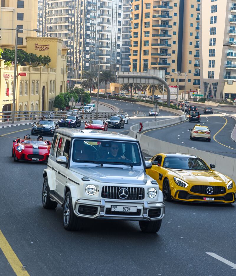 The parade took drivers through Dubai Harbour, JBL and JBR. Photo: No Filter Dubai