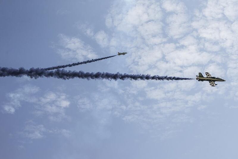 Al Fursan (The Knights), the United Arab Emirates Air Force aerobatic display team takes part in the Red Bull Air Race on Feburary 10, 2017, in Abu DhabiMona Al Marzooqi / The National